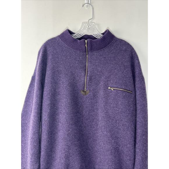 LL Bean Vintage Wool Blend Sweater Mens Large Purple 1/4 Zip Mock Neck Pullover - Picture 3 of 13